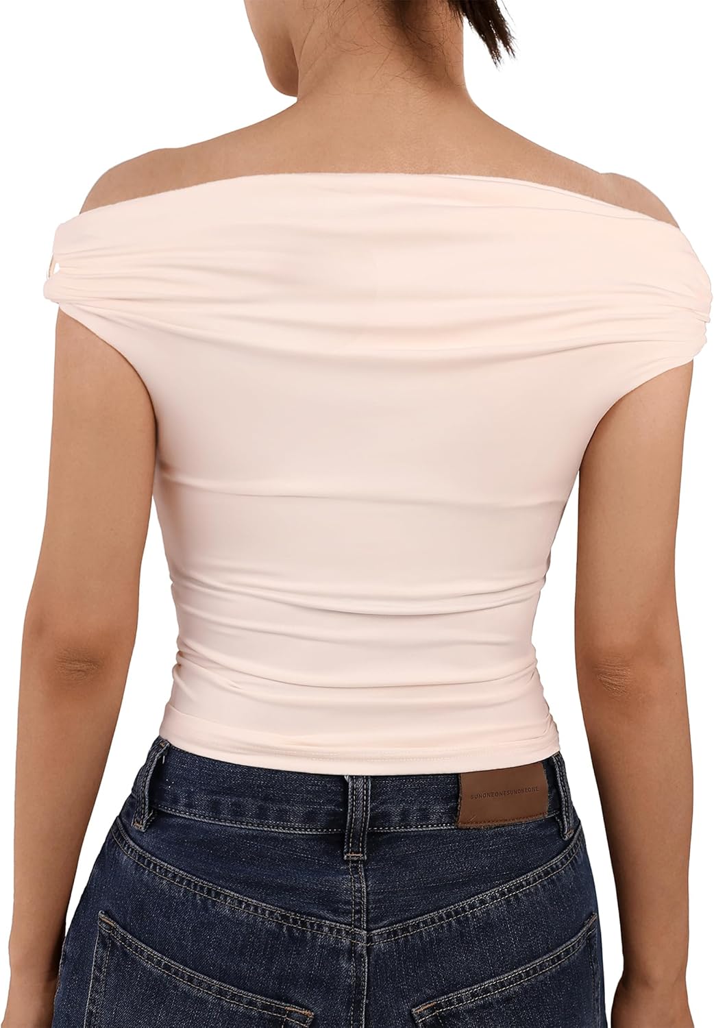 Remidoo Women Ruched Off The Shoulder Crop Top Short Sleeve Shirt Sexy Slim Fitted Tops - Image 2