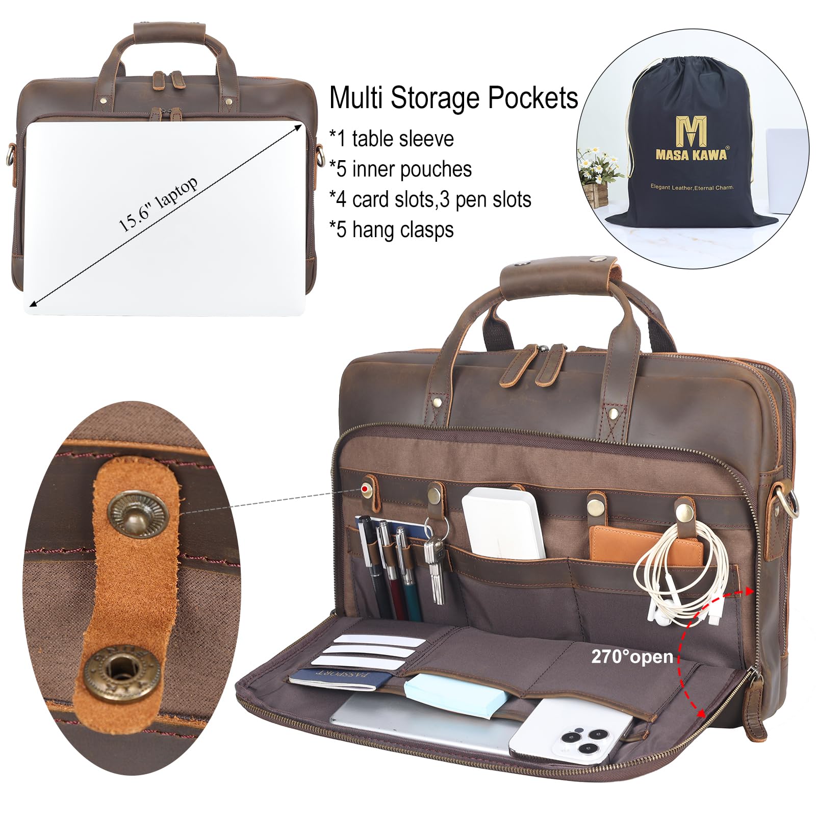Maletín de cuero para hombre de 17 pulgadas para laptop, bandolera, bolsa de mensajero, para negocios, viajes, trabajo, abogados