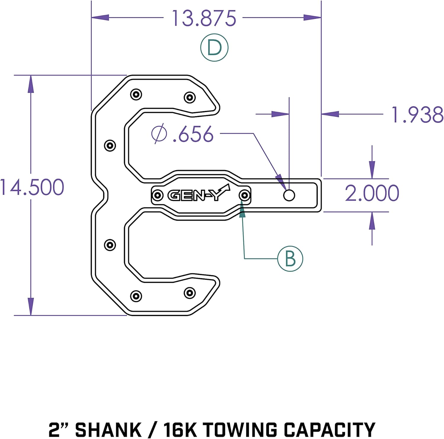 GEN-Y Hitch Hulk 2.0 Double Tow Hook and Hitch Step with GH-099 Pin, GH-011 Clip for 2" Receiver, Red - 16,000 LB Towing Capacity