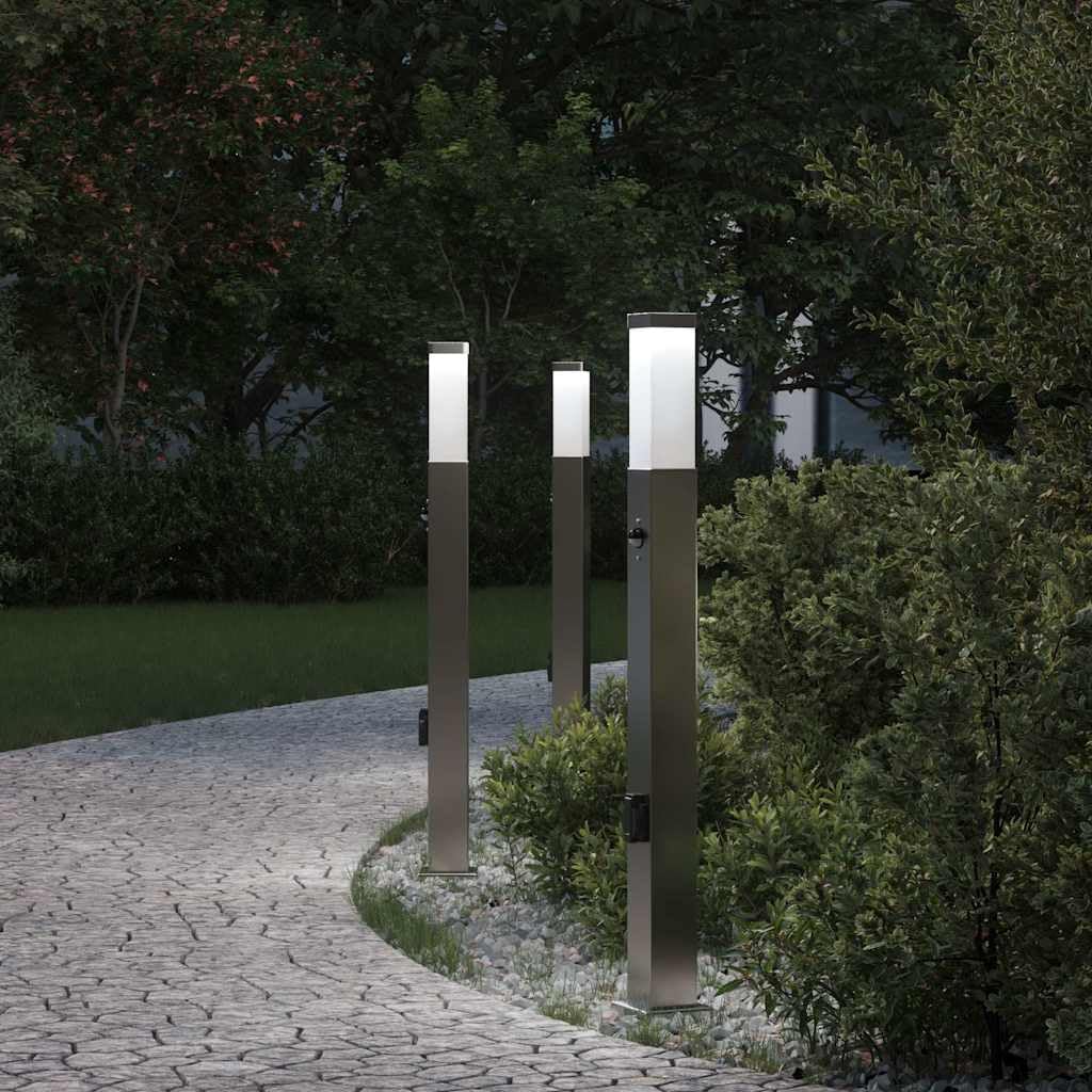 Lampa słupkowa ze stali nierdzewnej z czujnikiem PIR i gniazdem 3 sztuki 80