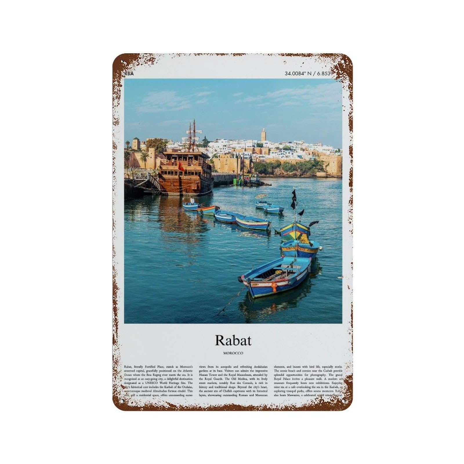 xiaoxiaoshen Rabat Morocco City Scenery Wall Decor Art Metal Tin Poster Modern Home Decor Art Home Bar Shop Decorations Vintage Sign 30x20cm