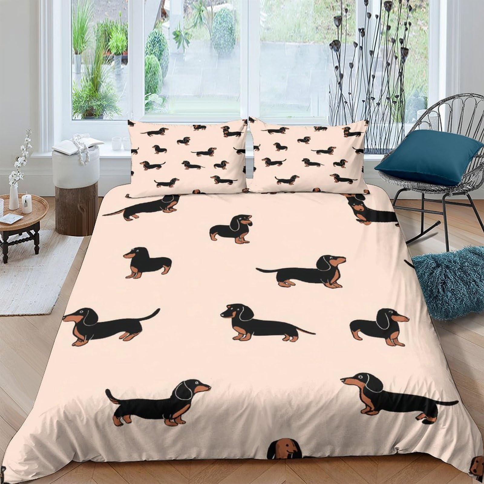 Ctjqhvkz Style-6 3D Printed Dachshund Dog Fitted Sheet Microfiber Soft Beige Bedroom Mattress Cover Decor For Home Guest Room Single（135X200cm）
