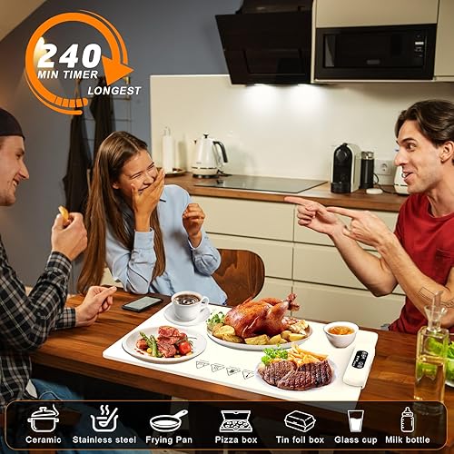 Miniatura 3 de Alfombrilla de calentamiento de alimentos para encimera Bandeja de calefacción eléctrica de silicona con temperatura ajustable, placa caliente