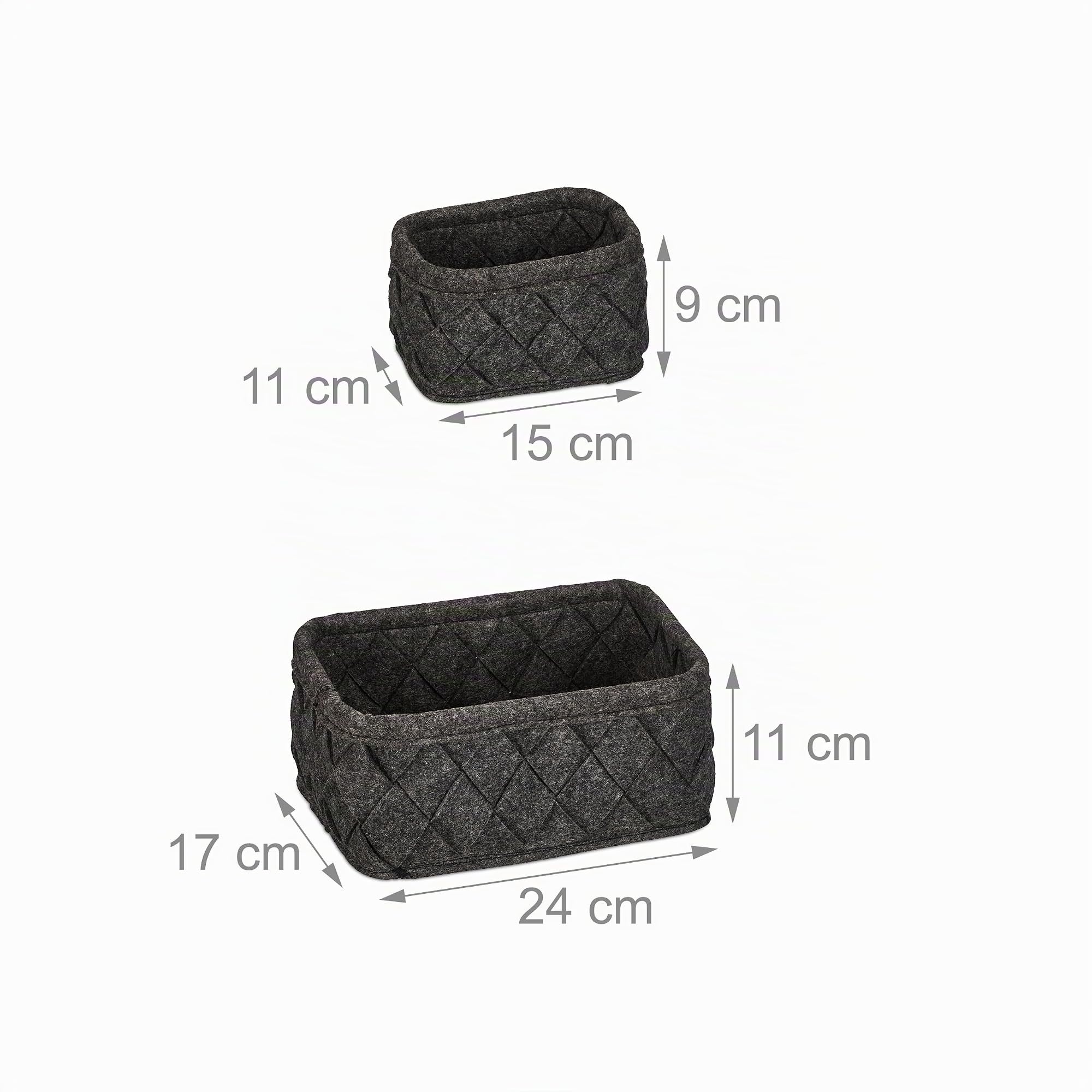 Relaxdays Panier de rangement, 8 pièces, 4 tailles différentes, boîte en feutre, pour l’armoire, gris foncé