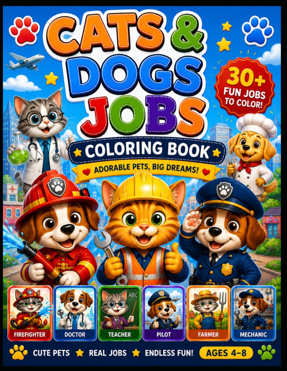 Cats & Dogs Jobs Coloring Book: 30+ Fun Jobs to Color for Kids Ages 4–8