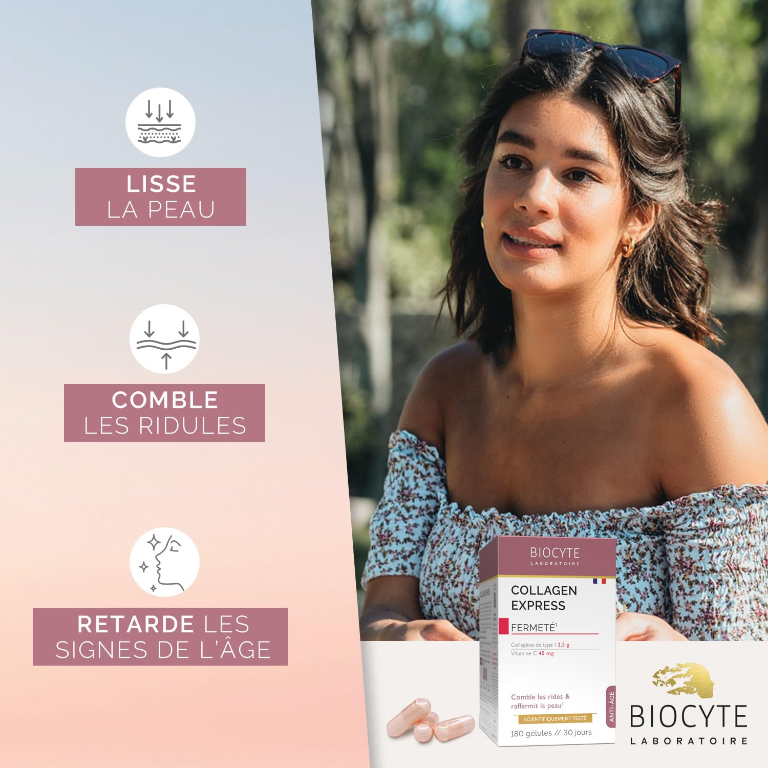 BIOCYTE Pack Collagen Express - Complément Alimentaire Anti-Âge et Jeunesse de la Peau - Hydrolysat de Collagène et Vitamine C - 180 Gélules - 1 mois de prise