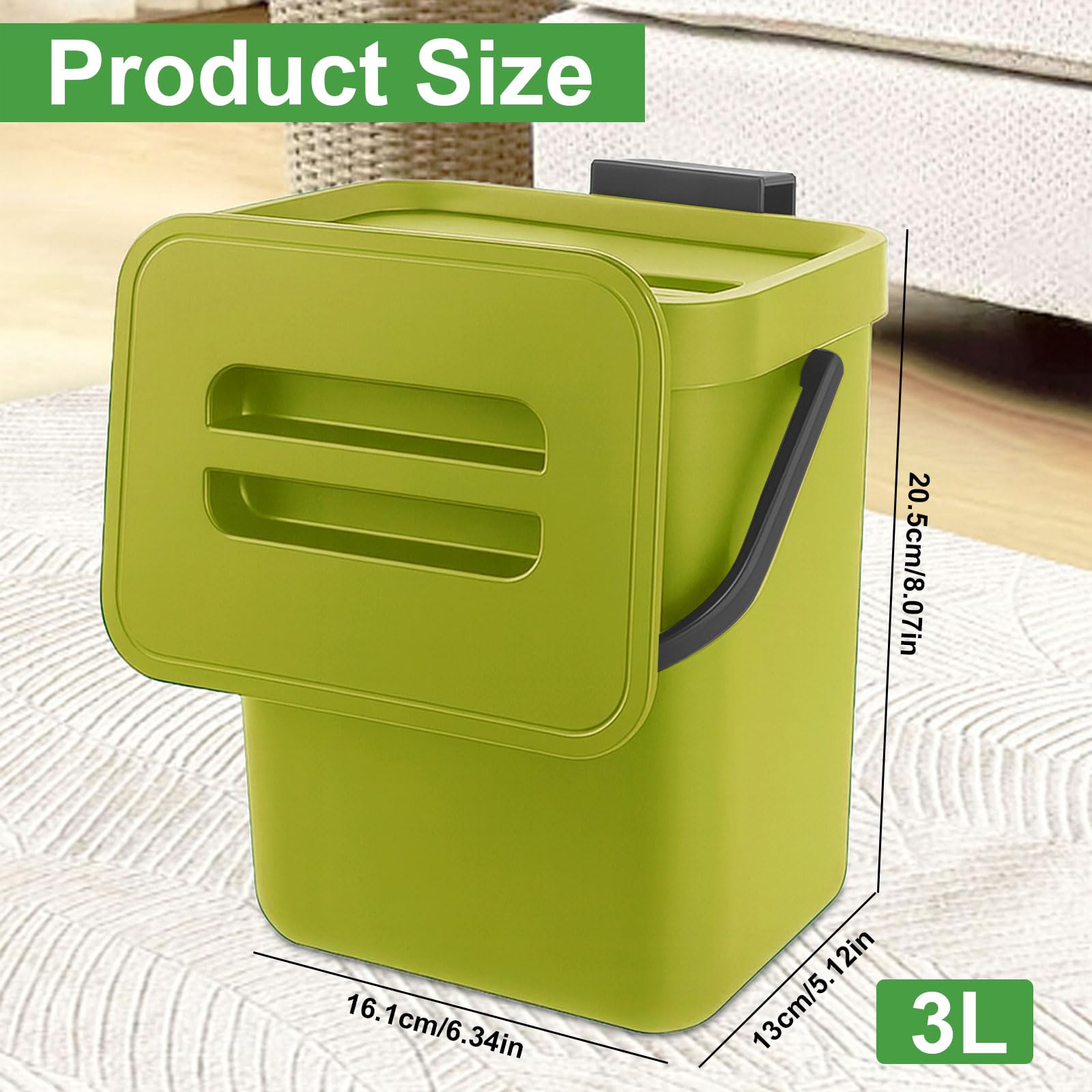 Pattumiera da Cucina 3L, Mini Biomülleimer per Cucina, Pattumiera Biomulle Sospesa, Piccolo Cestino per Rifiuti per Piano di Lavoro, Contenitore con Coperchio, Composter per Cucina, Casa