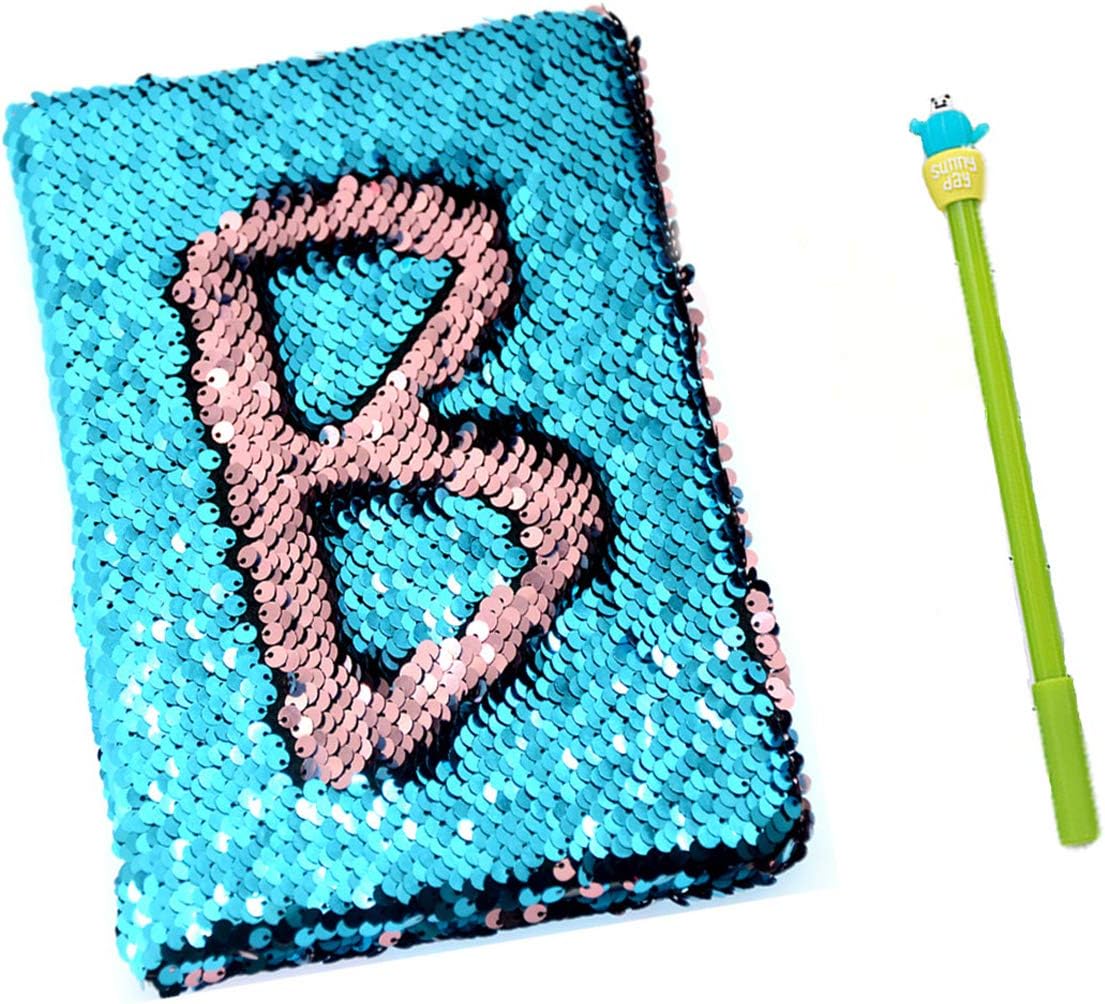 Sequin Notebook – 2 Color Mermaid Reversible Sequin Journal – Magic Travel Journal Notebook Gift for Adults and Kids (pink-blue)