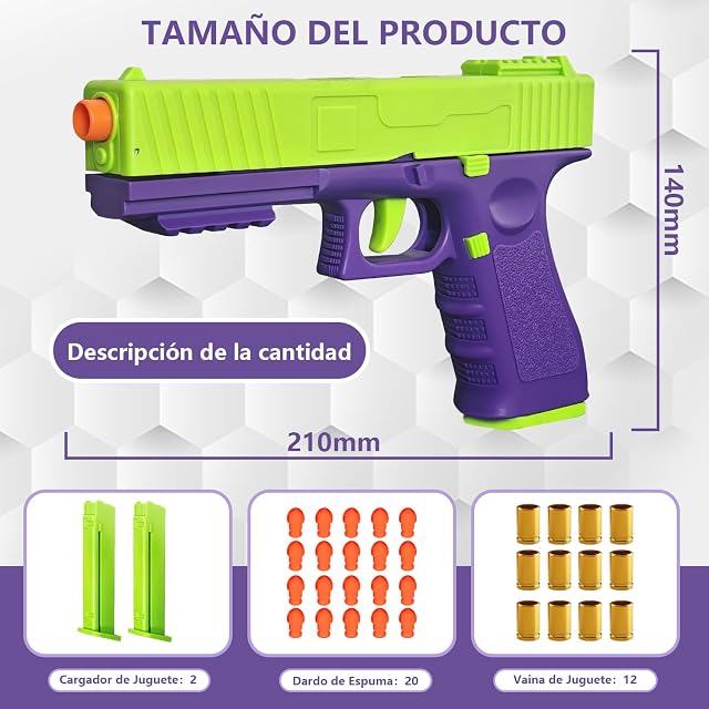 Foto 2 de 7 de Pistola de Juguete, Arma de Juguete, Incluye 100 Balas Blandas, 32 Cartuchos y 3 Cargadores