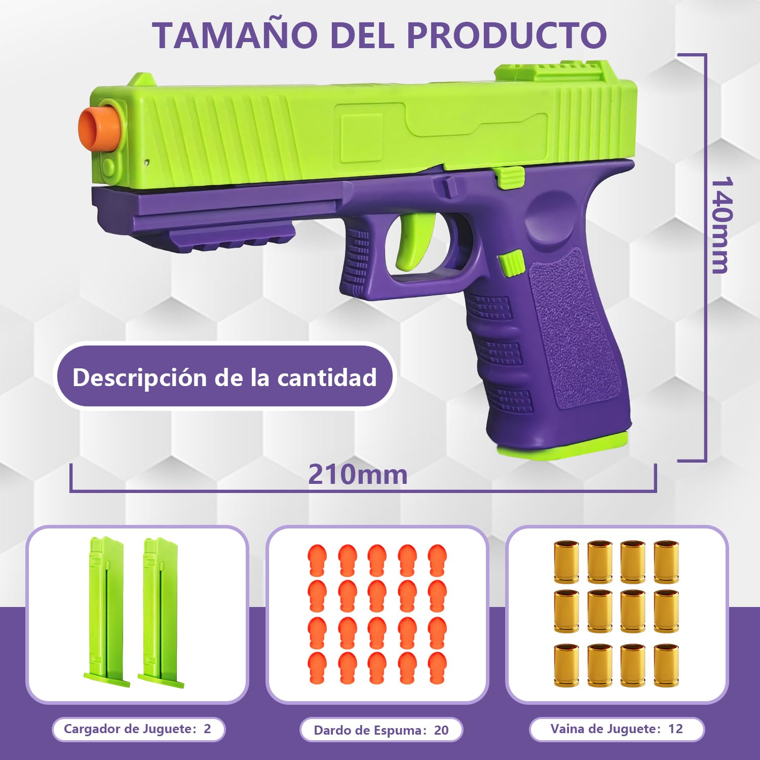Pistola de Juguete, Arma de Juguete, Incluye 100 Balas Blandas, 32 Cartuchos y 3 Cargadores