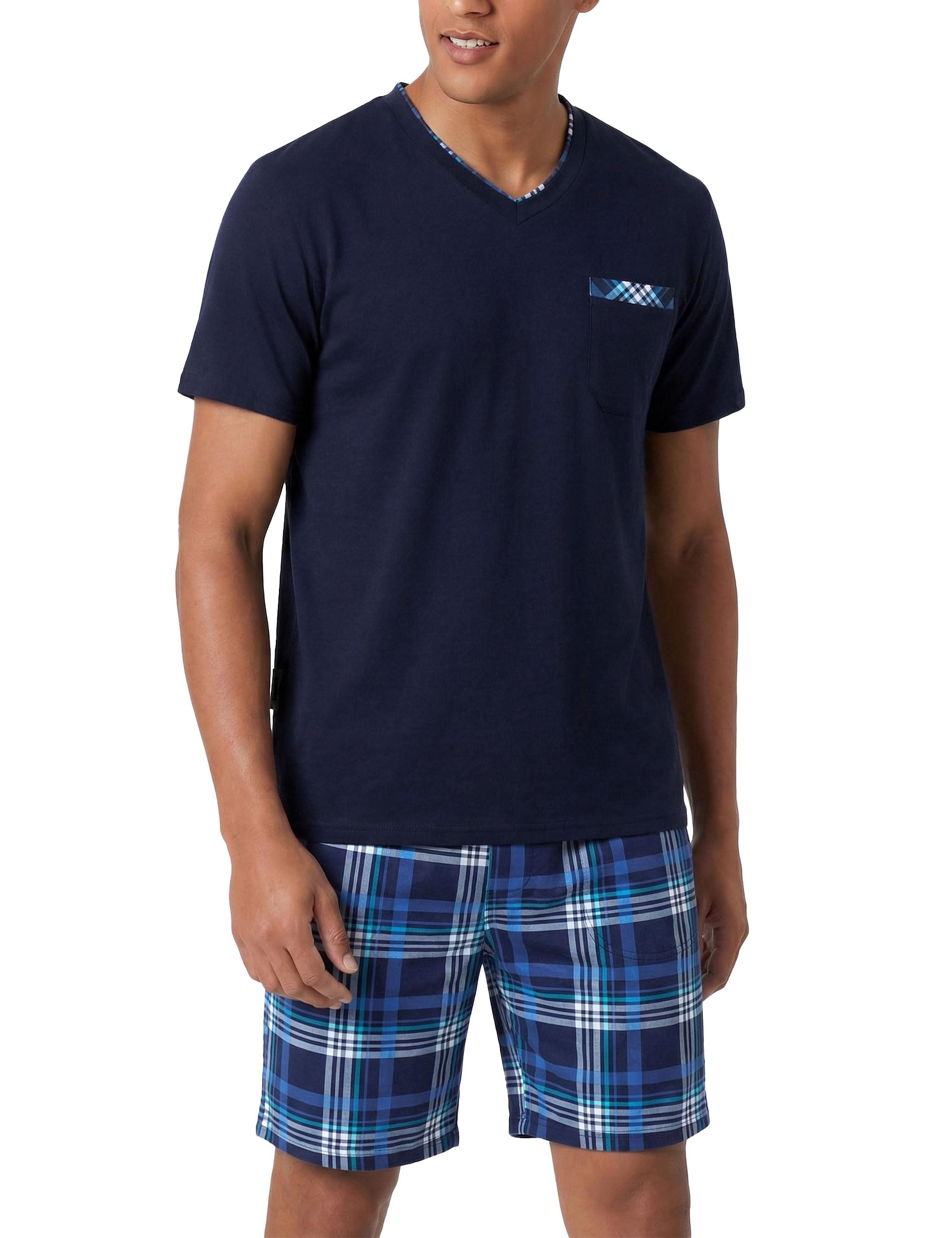 Aseniza Schlafanzug Herren Pyjama Kurz Baumwolle Shorty Sommer Kurzarm Zweiteilige Nachtwäsche Schlafanzüge Set für Männer