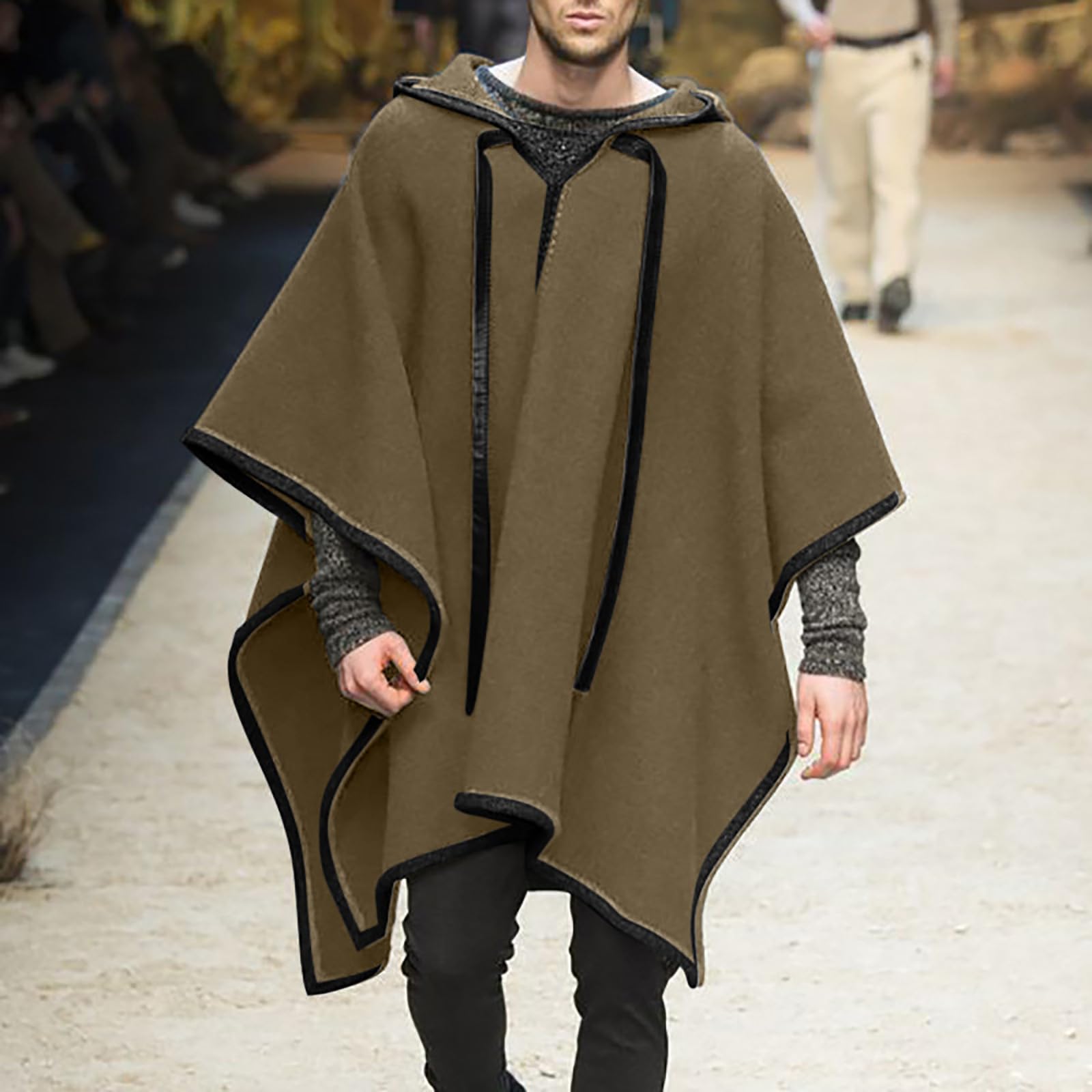 Generisch Poncho de lana para hombre de forro polar con capucha, poncho con capucha Clint Eastwood Cape Manta con capucha ropa de casa ropa de calle cálido poncho de lana de invierno vaquero