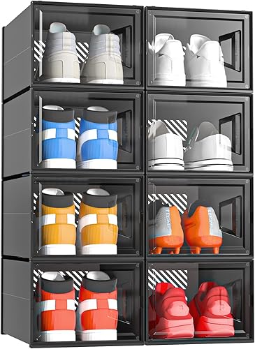 Miniatura 1 de Cajas grandes de almacenamiento de zapatos paquete de 8 cajas de zapatos negras de plástico transparente apilables cajas de plástico con tapas