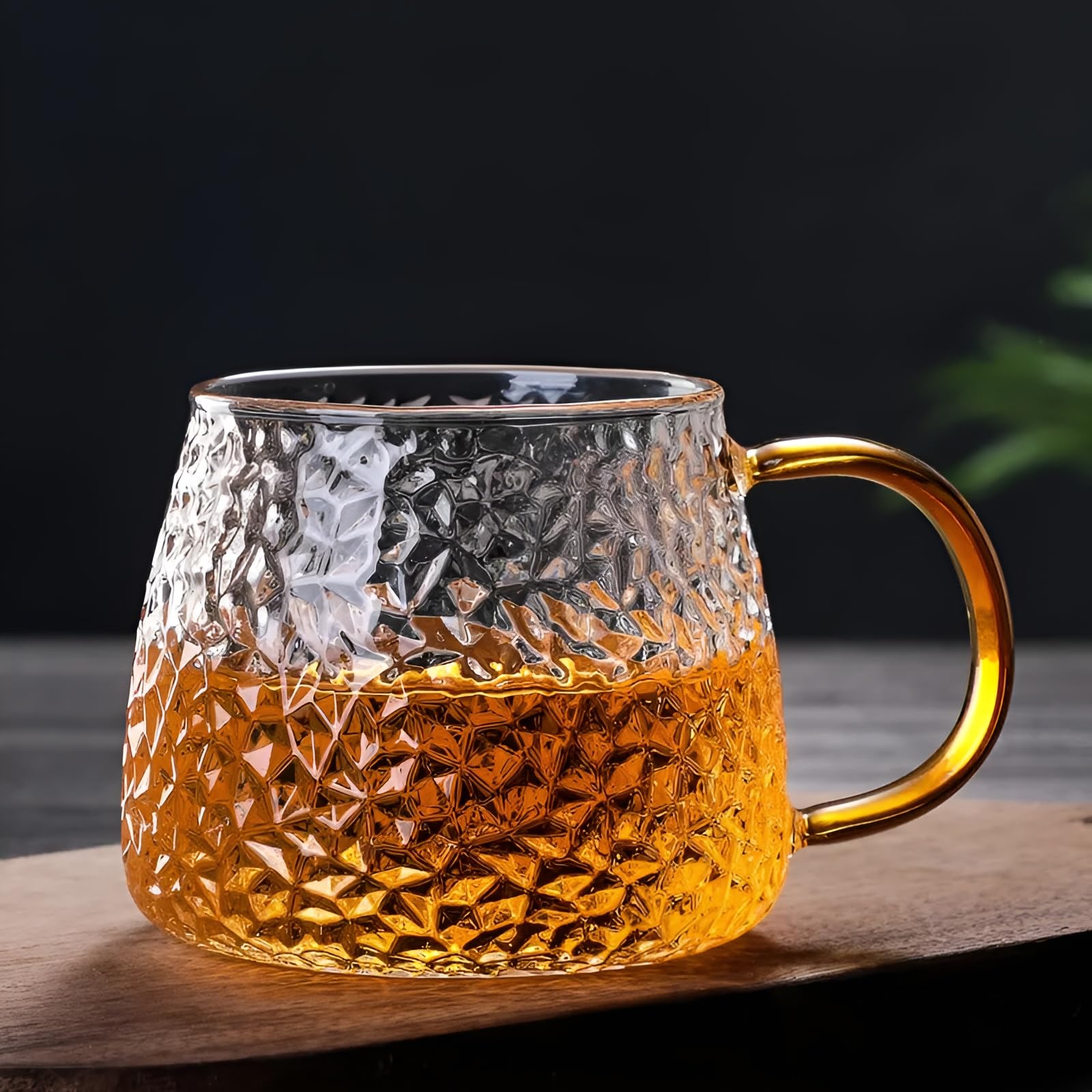 JIGSHTIAL Borosilicate Set of 2 Glass Cup Coffee Tea Mug with Golden Handle | Mug for Coffee,Tea,Milk,Green Tea,Herbal Tea,Lemon Tea for Home 410 ML 2