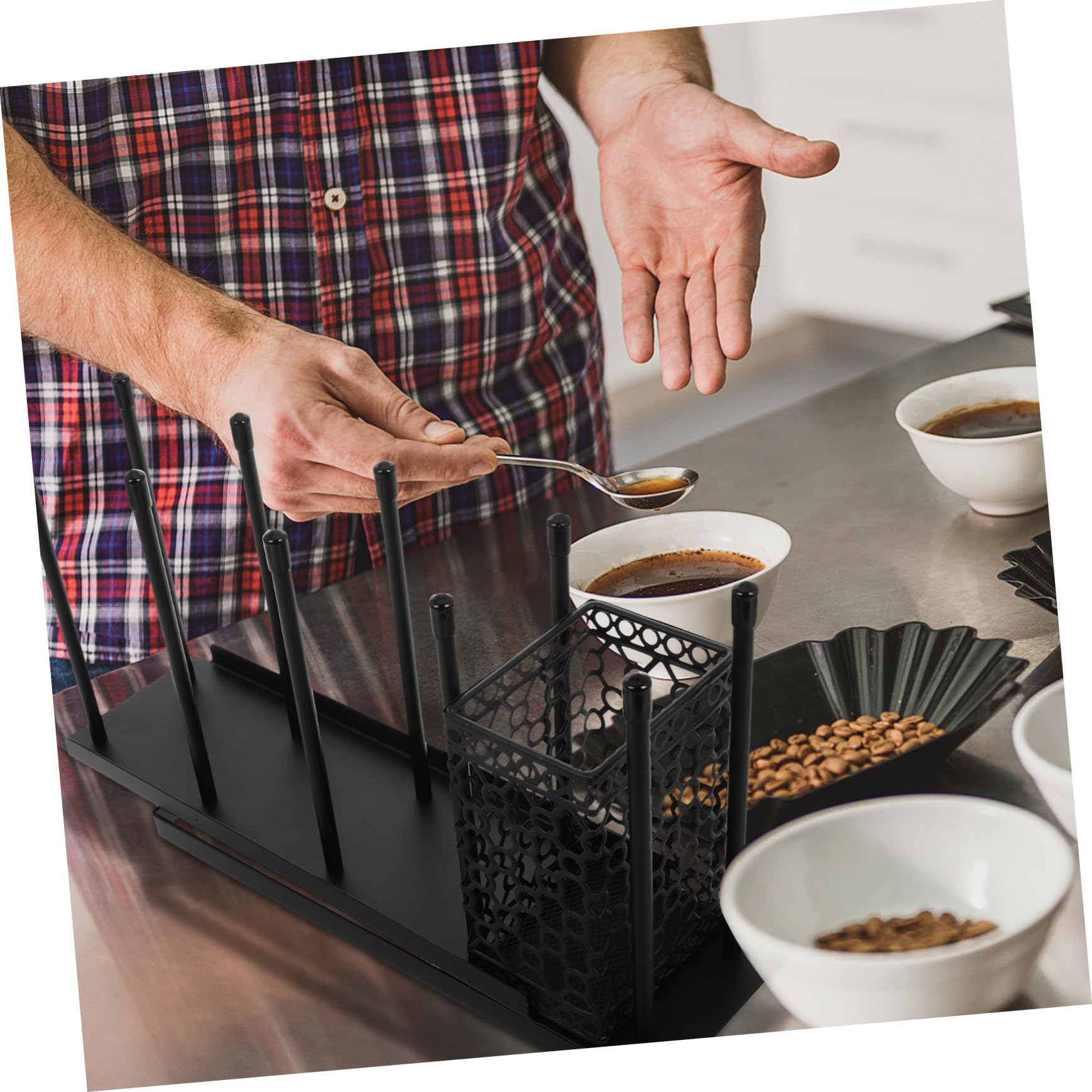 Porta Bicchieri da Caffè Regolabile 4 Scomparti in Ferro Nero