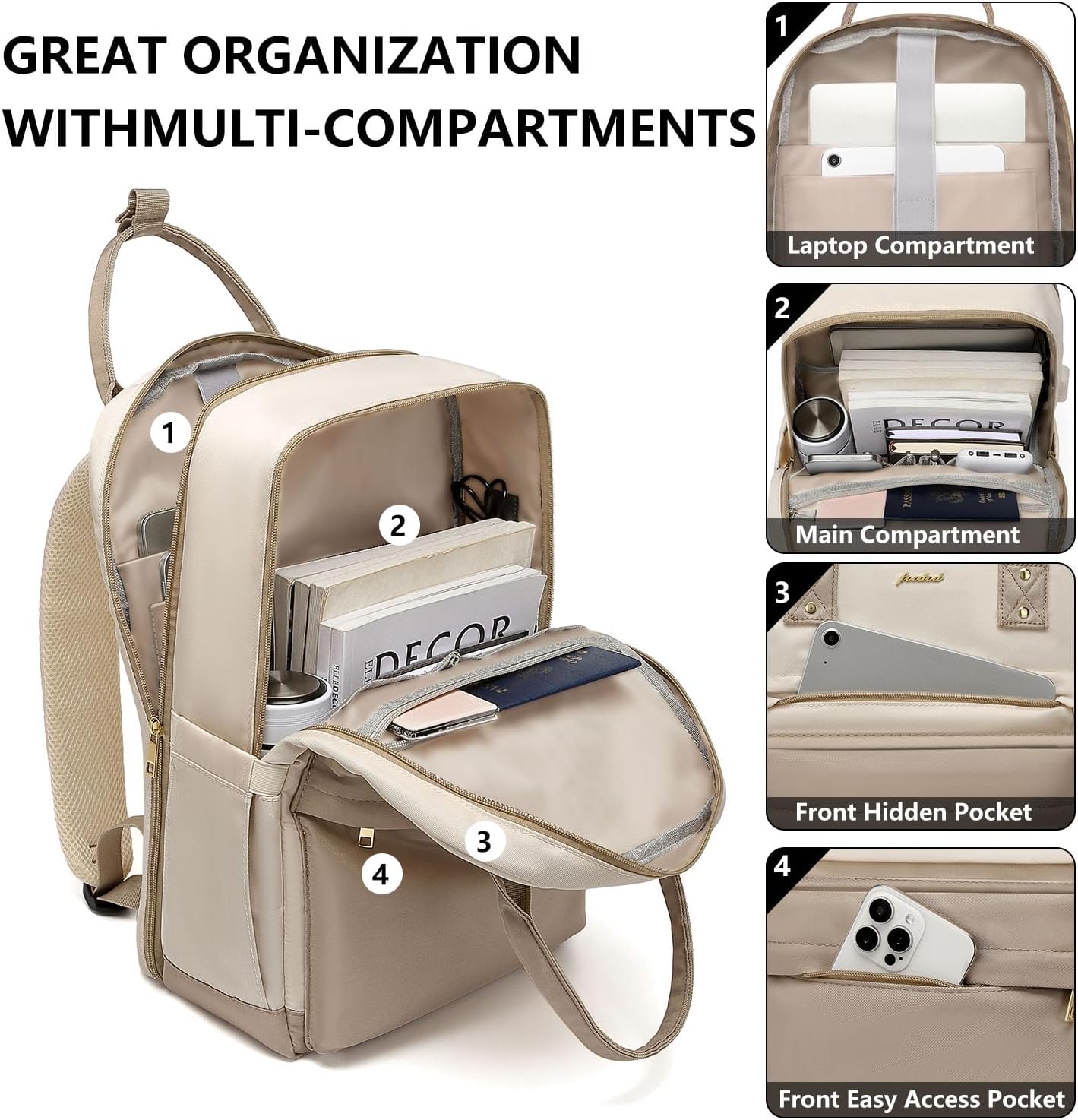 Laptop Backpack for Women Bag - College Bookbag Business Computer Backpack 17.3 inch Waterproof Work Travel Backpack with USB Charger Anti-theft Casual Cute Backpacks for Nurse Teacher Gift - Image 2