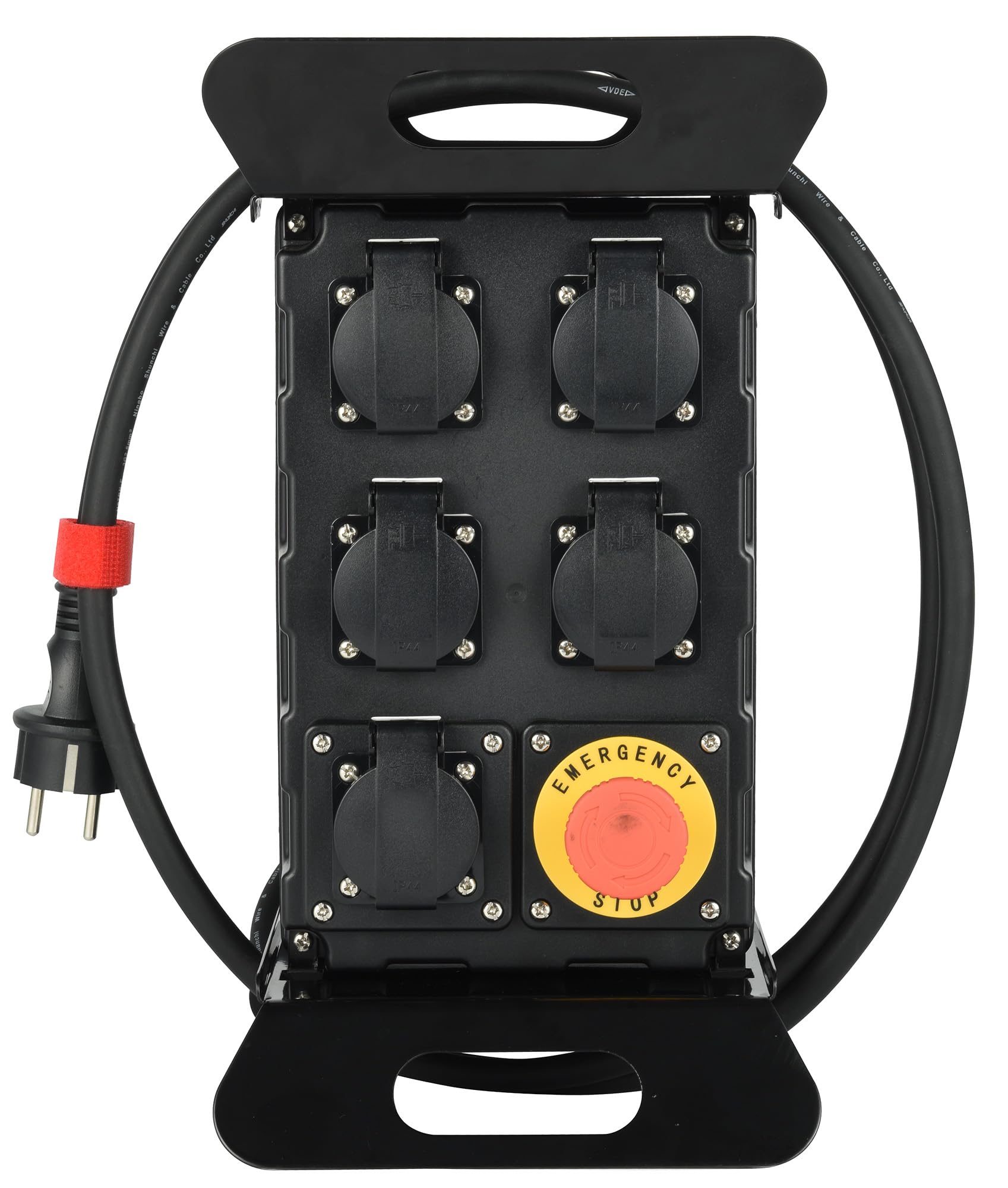 Electraline 60427 Coffret de Chantier 16A, 5 Prises Françaises IP44 16A, avec Disjoncteur Différentiel 30mA et Bouton Poussoir d'arrêt, Cable H07RN-F 3G2.5mm Longueur 2M