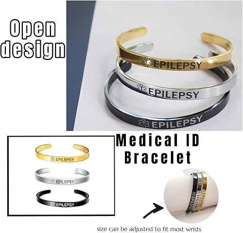 Miniatura 6 de RENYILIN Pulsera de brazalete de acero inoxidable 3PCS Alerta médica ID de emergencia pulsera de primeros auxilios