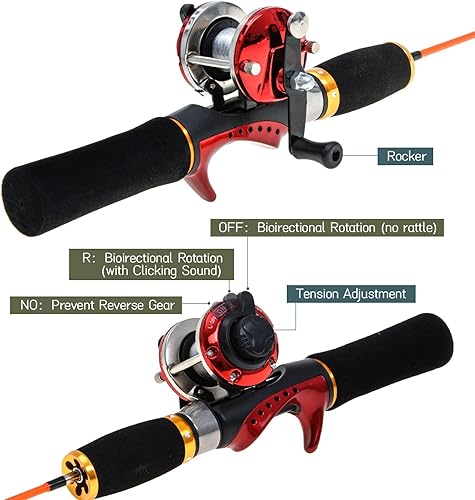 Miniatura 3 de Doorslay Combos de carrete de caña de pescar en hielo, caña de pescar de hielo de 19.7 pulgadas con carrete de pesca, desnatador, señuelos de
