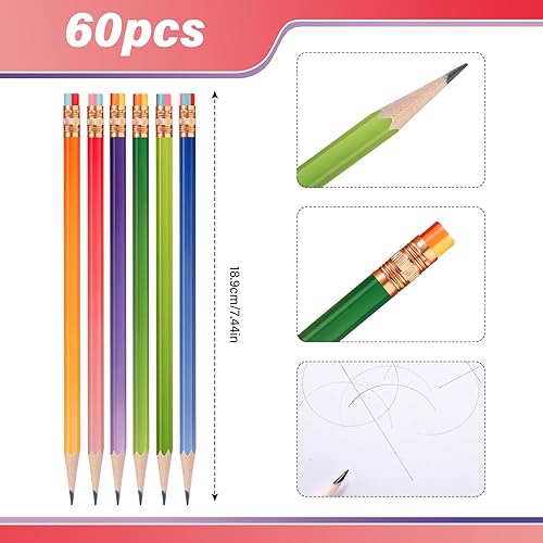 Miniatura 10 de TecUnite 60 lápices HB #2 con caja de madera sin afilar con borrador, lápices hexagonales pastel, grafito, no 2, lápices para niños y adultos,