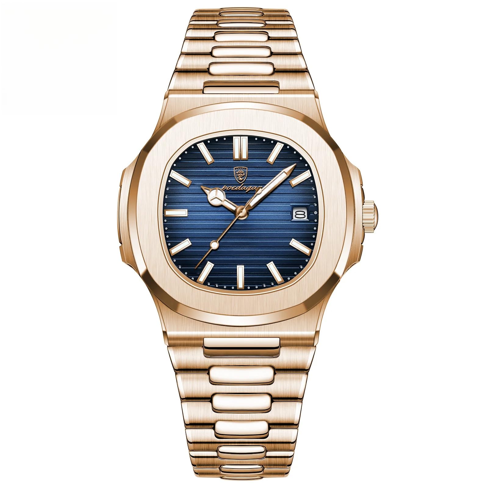 Poedagar Reloj de pulsera para hombre de moda con correa de acero inoxidable y mecanismo de cuarzo, resistente al agua, luminoso, con fecha, cuadrado
