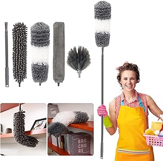 Zokbom Microfiber Duster for Cleaning, 5Pcs Duster Cleaning Tool with Extension Pole, Chenille Dusting Brush Cobweb Duster Gap Duster for Cleaning Ceiling Fan, Blinds, Cobwebs, Baseboards (5Pcs)