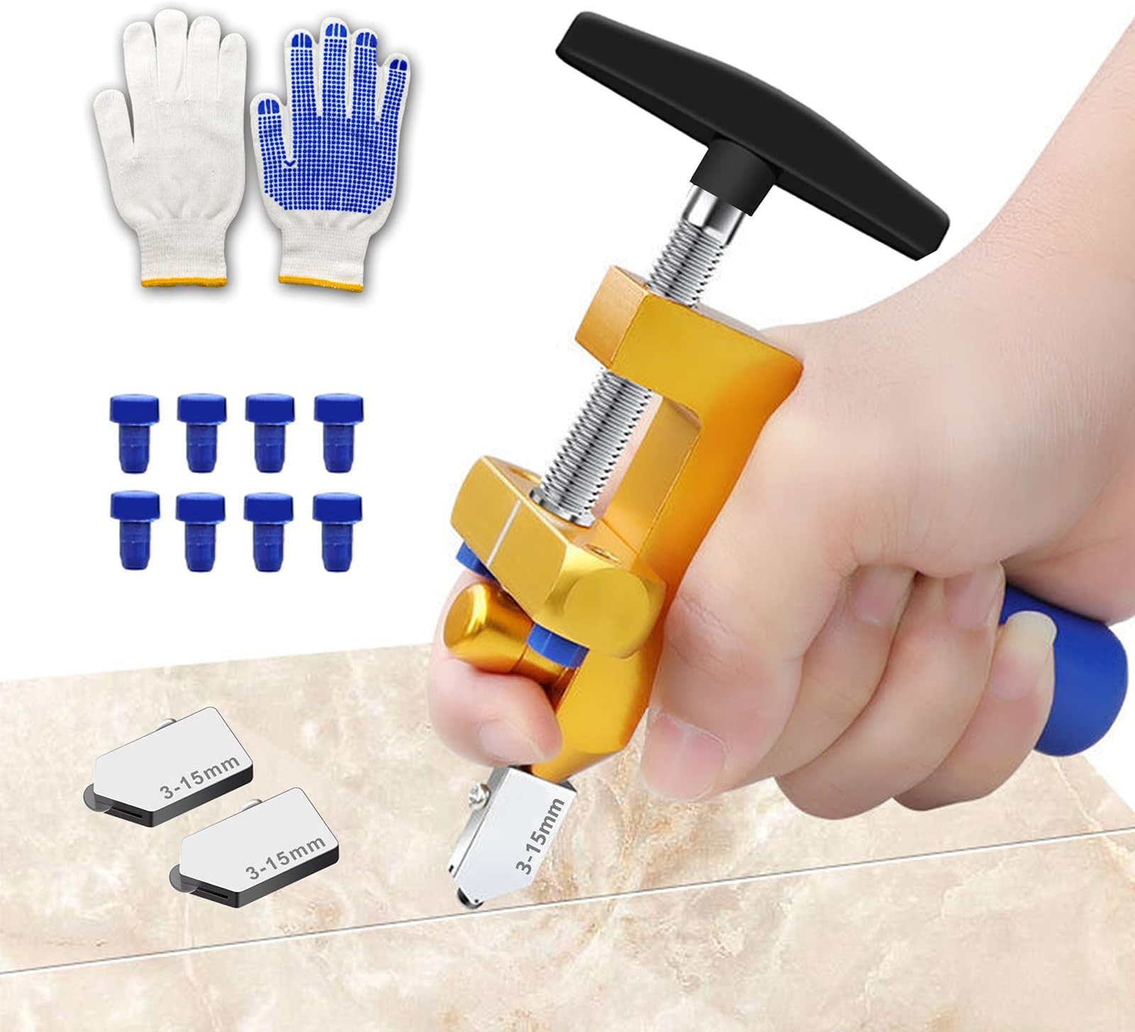 Manual Tile Cutter, 2 in 1 Glass Tile Cutter Hand Tool with Glass Breaking Pliers, Mirror Cutting Kit with 3 Tungsten Steel Blade for Home DIY Cutting Glass, Mirror, Ceramic Tile, Glazed Tiles