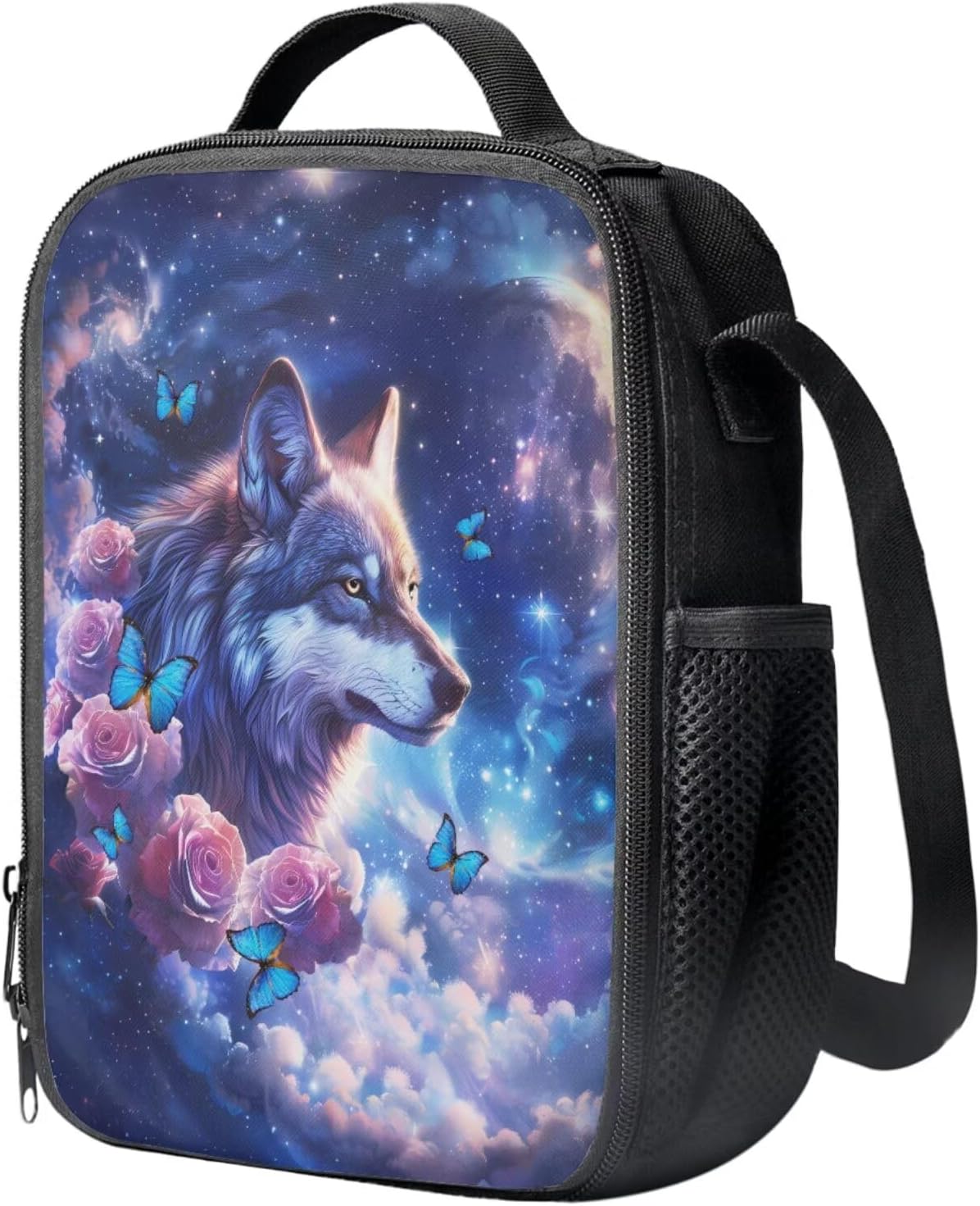Galaxy Wolf Backpack for Girls Kids Backpack with Lunch Box and Soft Pencil Case 3 in 1 Large Capacity Bookbag for Middle School Girls Sturdy School Bag with Compartments Students Supplies Set