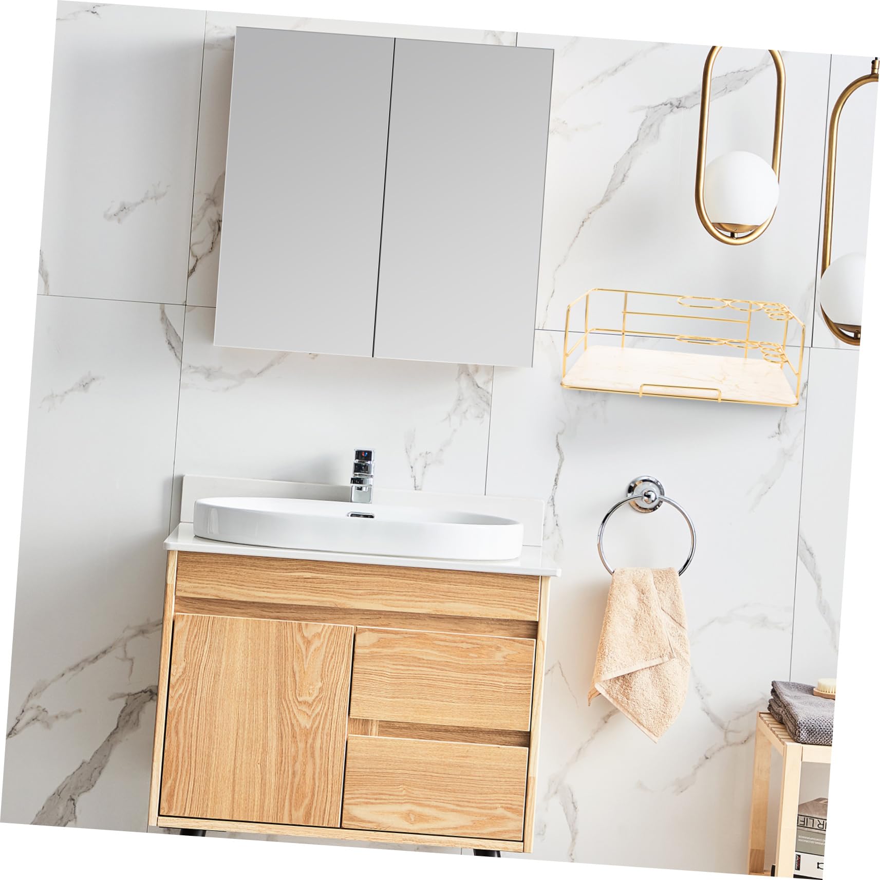 Cabilock Estante de Mármol para Baño Soporte para Cepillos de Dientes Organizador de Encimera Bandeja de Almacenamiento para Tocador para Baño