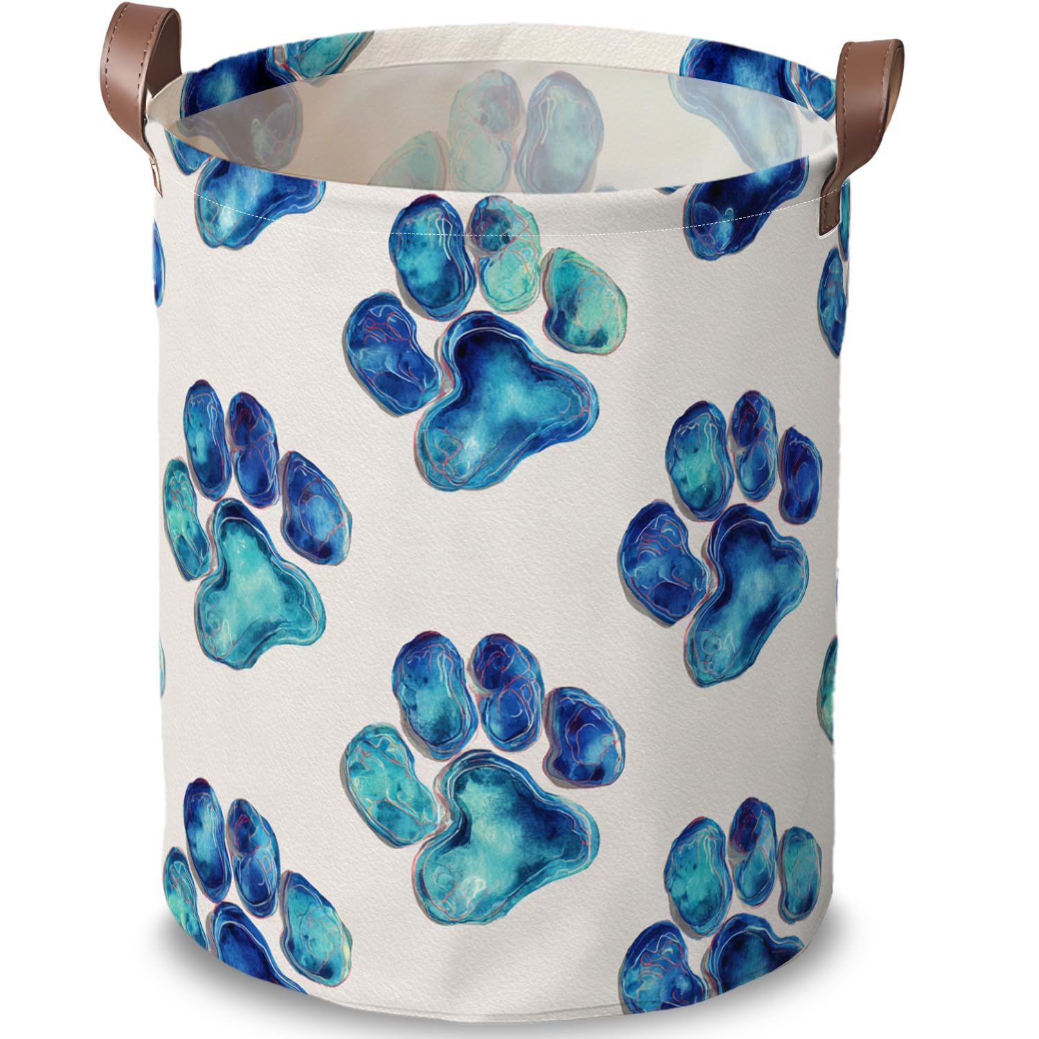 Paw Print Laundry Basket, Blue Marble Pet Hamper, 15.75x19.7in