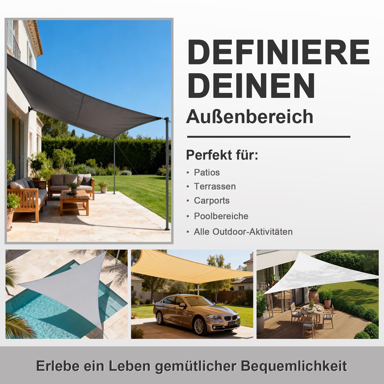 Amazon.de: HENG FENG Sonnensegel 2.5x3m Rechteckig Wasserdicht mit 95%  UV-Schutz Sonnenschutz fr Garten Terrasse Balkon | Wetterfest & Windstabil  aus hochwertigem PES Polyester | Anthrazit