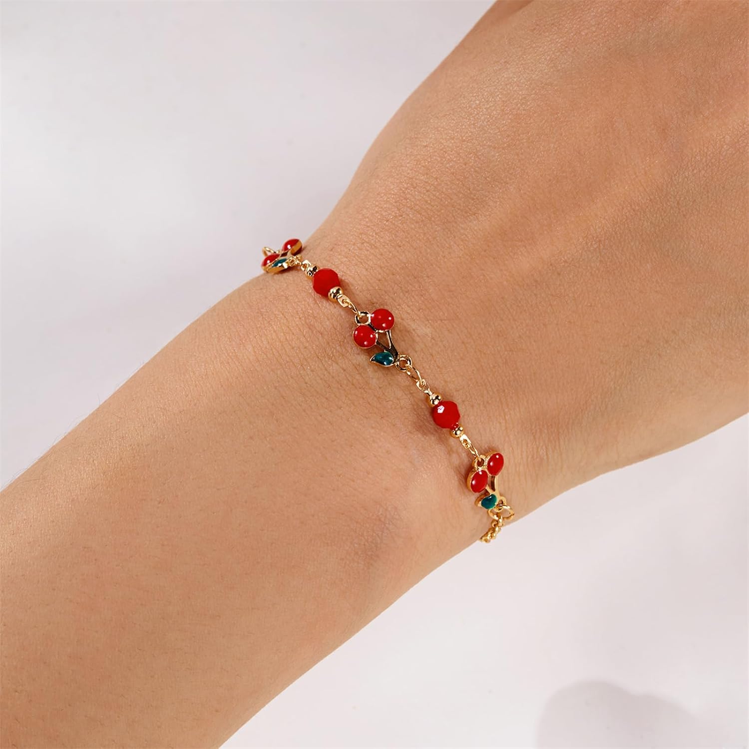 coadipress Cherry Earrings Bracelet Necklace Set for Women Charm Lifelike 3D Red Cherry Earrings Funny Cherrys Fruit Earring Bracelet and Necklaces Summer Tropical Cute Jewelry - Image 6