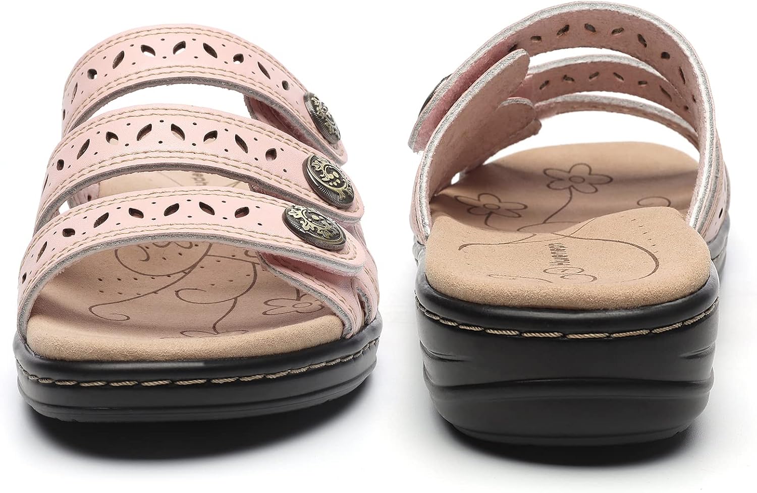 Women's Comfort Leather Slides Lightweight Flat Sandals Cute Slip On Casual Walking Slippers