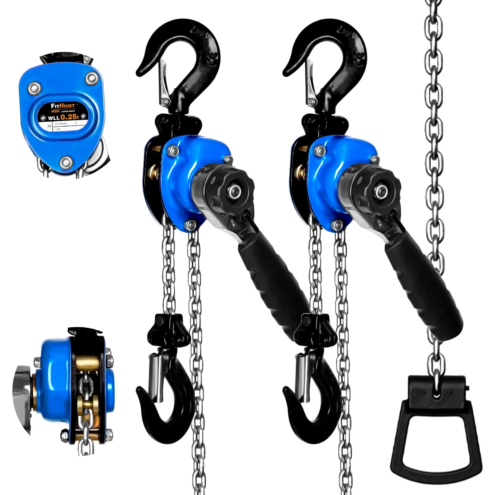 Paranco a catena da 1/4 tonnellate (confezione da 2) Capacità 250 kg Sollevamento 3 m Piccolo Vieni Lungo Catena G80 2 ganci resistenti, Sollevatore manuale a catena a leva per garage