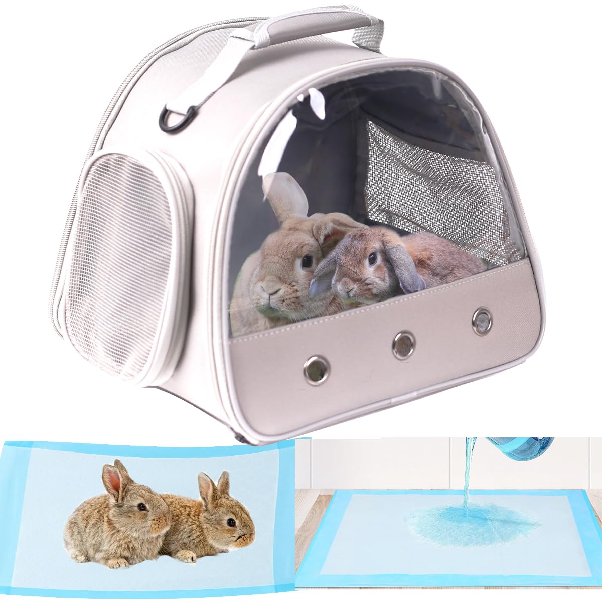 Pet Travel Carrier with Absorbent Pad Set, Pee Pad with Leak-Proof Quick-Dry Design for Bearded Dragon,Portable Guinea Pig Bag for Sugar Glider,Hedgehog,Rat,Bunny,Rat,Outdoor Used Grey TPU Carrier+NP