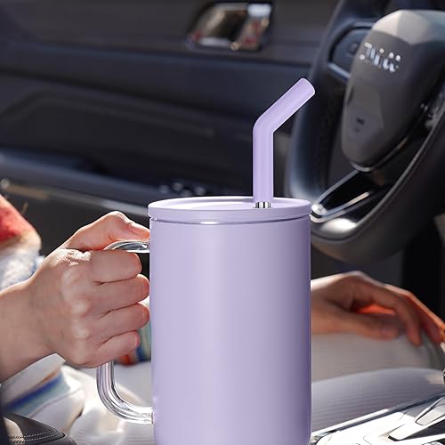 Miniatura 3 de Tomorotec Pajitas de 40 onzas, popote de acero inoxidable de 12 pulgadas con punta extensora de silicona para vaso Stanley Adventure Quencher H2.0,