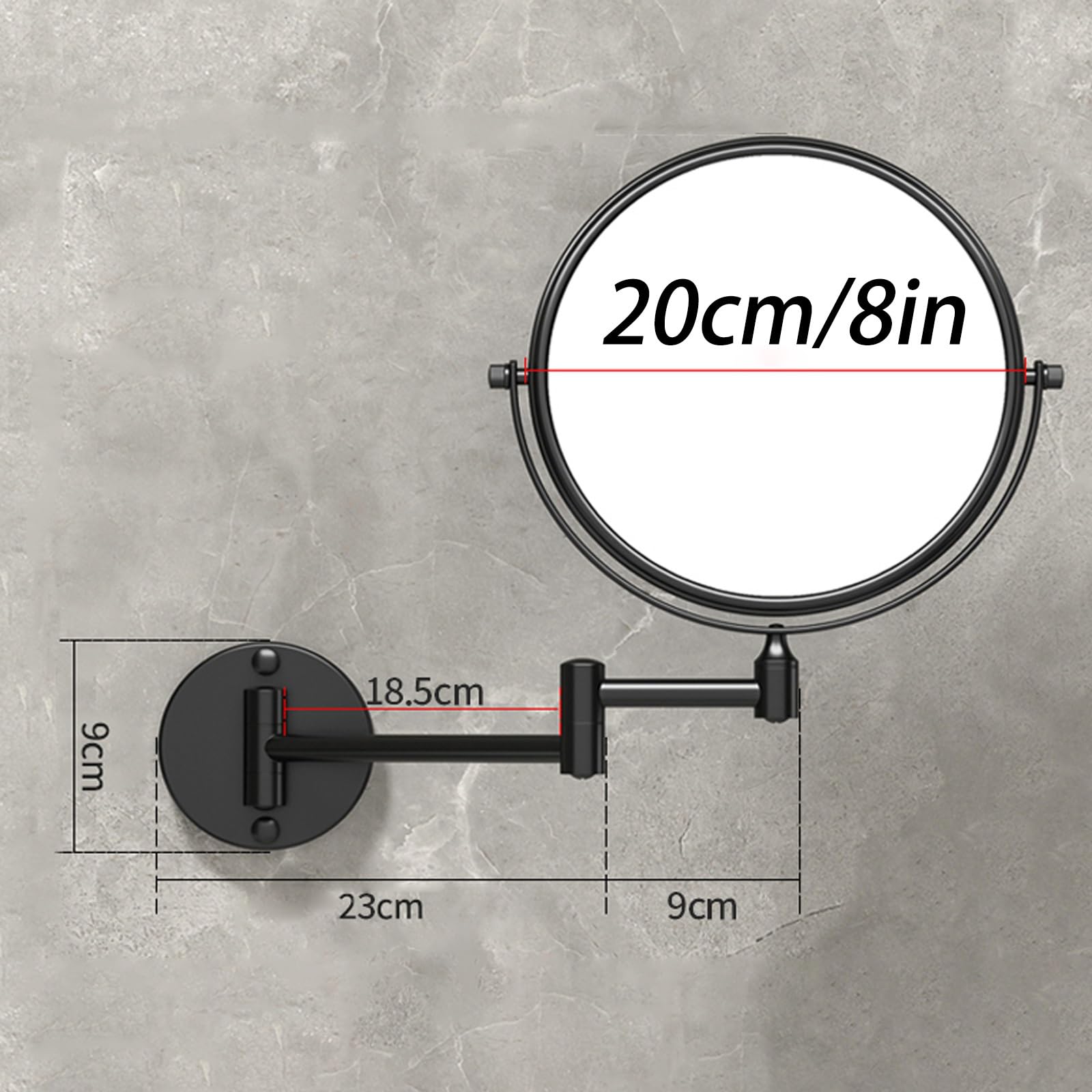 Specchio Trucco Da Parete Specchio Cosmetico Con Ingrandimento 1x/3x, Estensibile A 360 °, Specchio Da Bagno Per Trucco O Rasatura Braccio Pieghevole Estensione(Noir)
