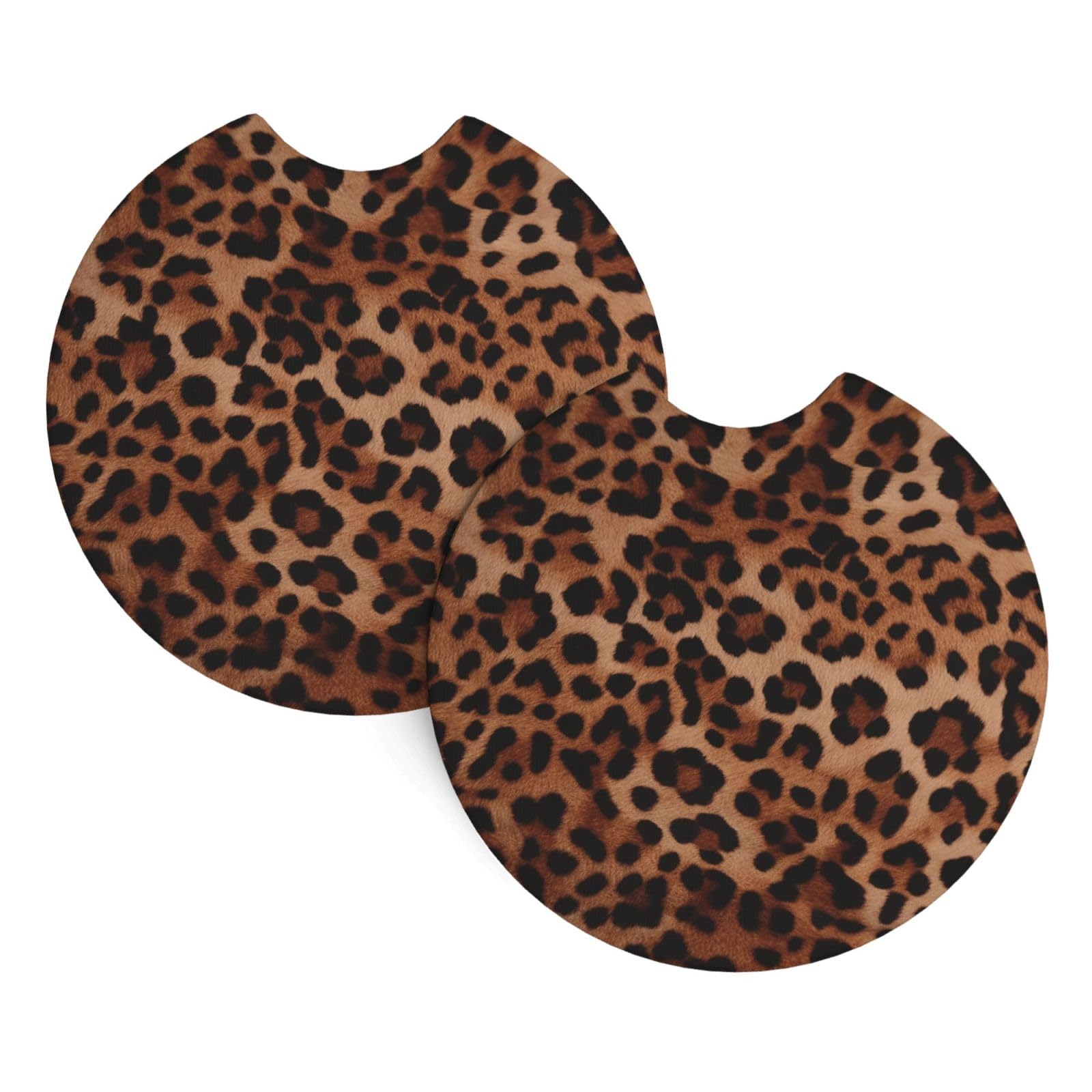 2PCS Car Coaster for Cup Holders Universal Auto Cup Mat Leopard Print Cup Coaster Pad 2.7" Waterproof Neoprene Non-Slip Cup Holder Coasters Car Interior Accessories for Women Men