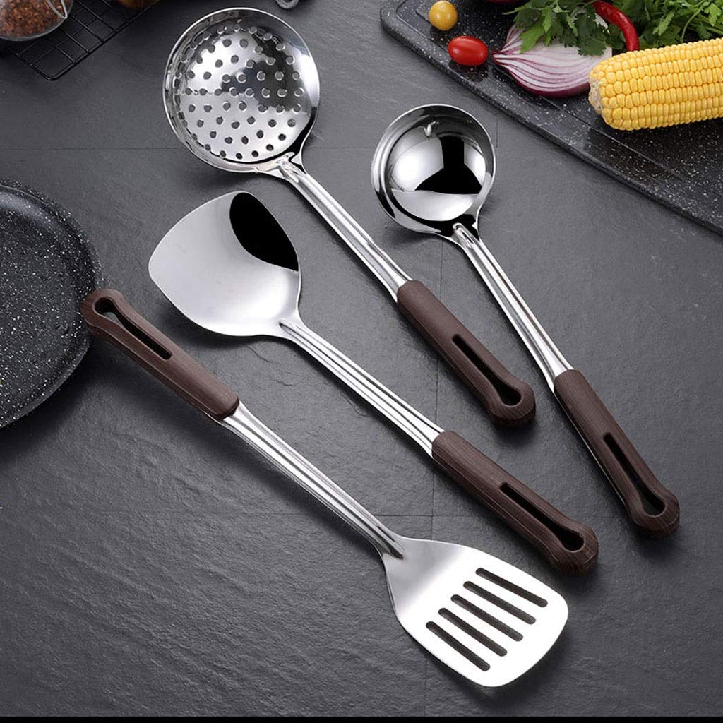Espátula De Acero Inoxidable con Mango De Veta De Madera, Cuchara para Sopa, Pala para Freír, Colador, Utensilios De Cocina, Juego De Cocina para El Hogar