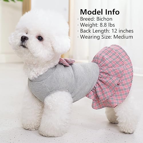 Miniatura 5 de KYEESE Vestido de perro a cuadros con lazo, ropa ligera para mascotas para perros pequeños, gatos, cachorros, trajes de perro, gris, XL