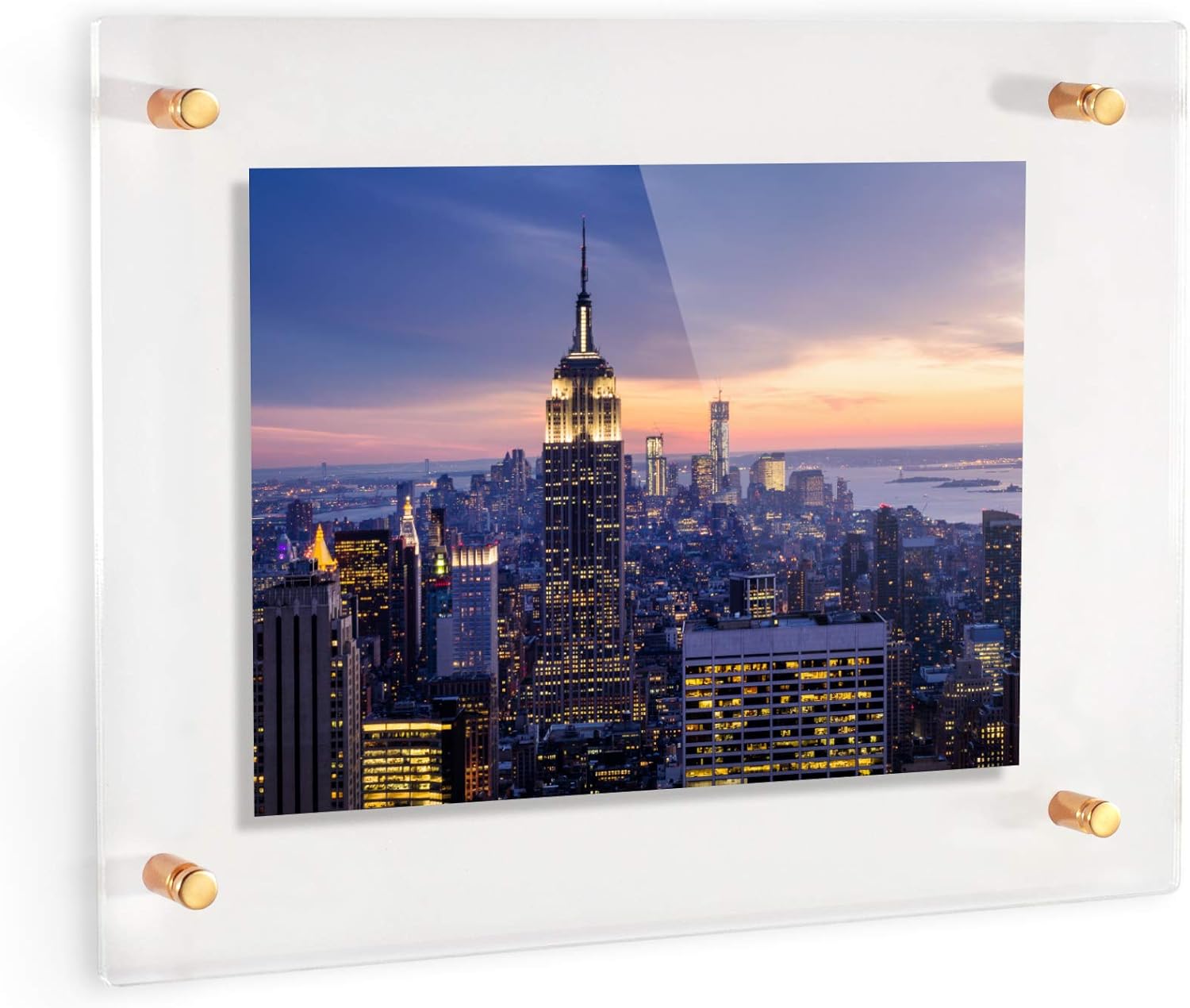 ArtToFrames 12x16 Inch Double Panel Floating Acrylic Picture Frame (Full Frame is 16x20) comes with Gold Standoff Hardware, Made in the USA, 2 Pack