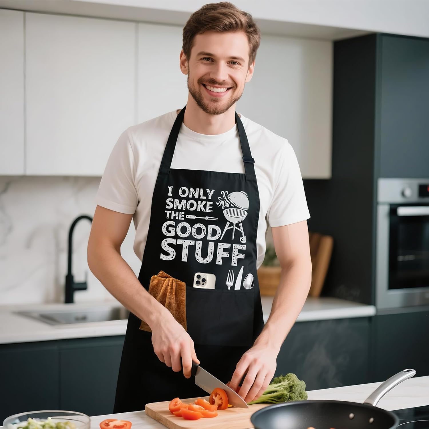 Funny Aprons for Men - Grilling BBQ Chef Kitchen Cooking Apron with Pockets - Father's Day Gifts for Dad, Husband - Image 5