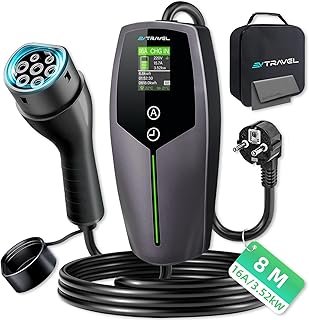 EVTRAVEL Mobile Wallbox/Charging Station, Type 2 Charging Cable [8-16A], Portable Charging Cable Type 2 for Electric Vehic...