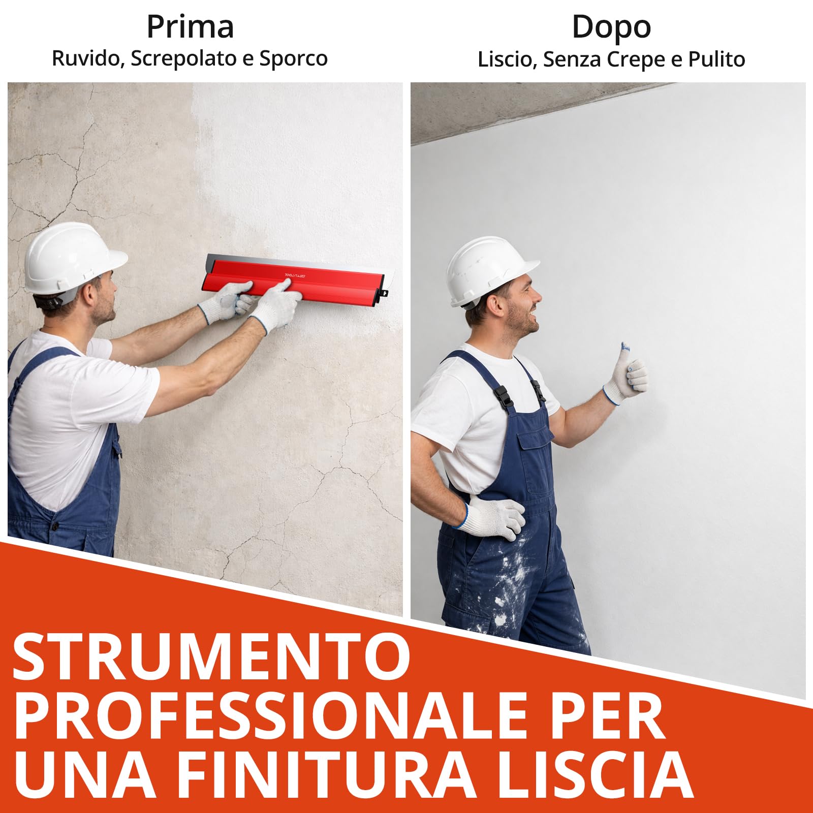 GETLITOOL Set 5 Spatole per Stucco 15-80cm con Lame in Acciaio Inox e Ricambi, Asta Telescopica 80-130cm e Clip, Kit Completo con Valigetta per Pareti e Soffitti in Cartongesso Cemento e Calcestruzzo