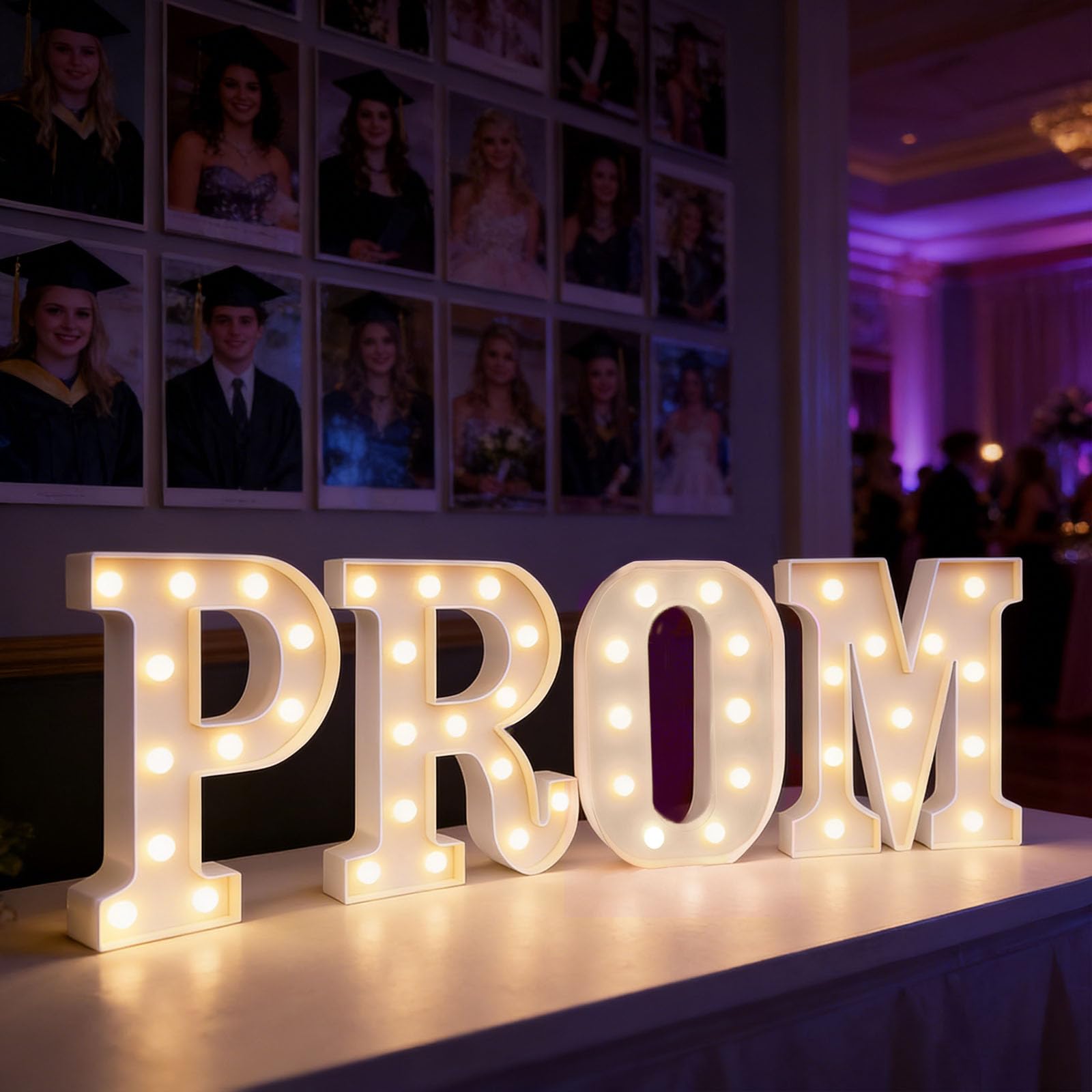PROM Led Letter Lights, 26 Alphabet Battery Powered LED Light Up Name Sign, Decorative Lighted Standing Letters for Graduation Party Night Light Wedding Birthday Room Wall Decor (Warm White)