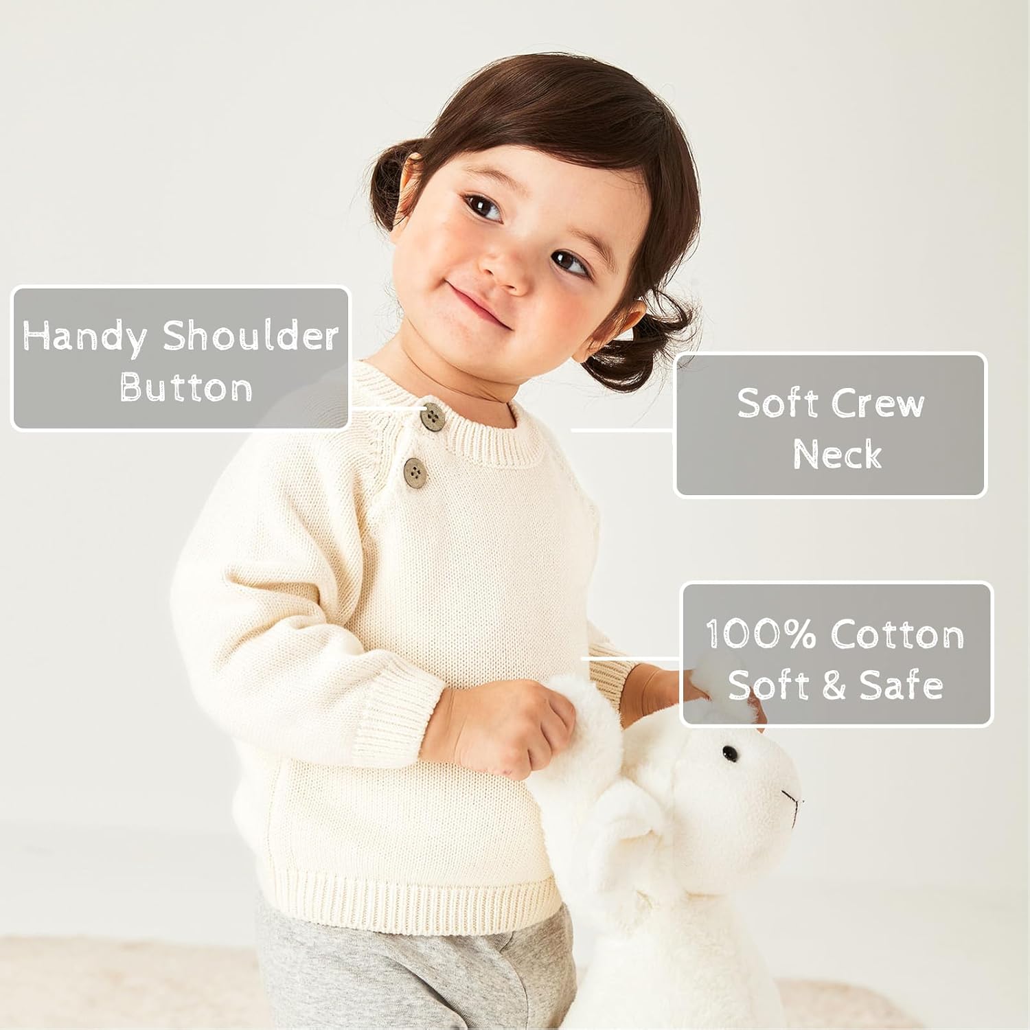pureborn Baby Toddler Boys Girls Pullover Sweater Cotton Knit Button Closure Sweaters - Image 2