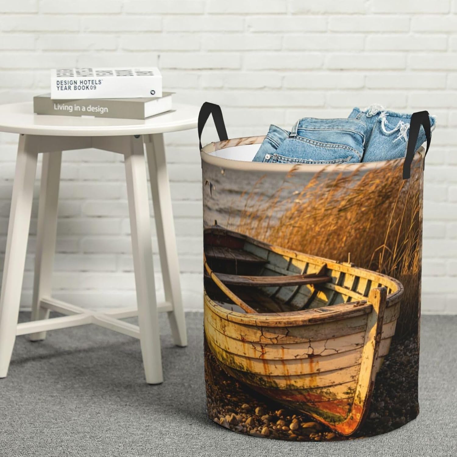 Laundry Hamper Waterproof Storage Bin Organizer with Handles Old Rowboat Laundry Basket Collapsible Dirty Clothes Hamper Large Clothes Storage Toy Organization for Bathroom Bedroom Medium