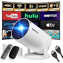 Mini Projector with WiFi and Bluetooth Built-in Apps Smart Projector Support 4K 1080P FHD 180&deg; Adjustable Auto Keystone Compatibile with HDMI/TV Stick/Memory Stick/Laptop, White