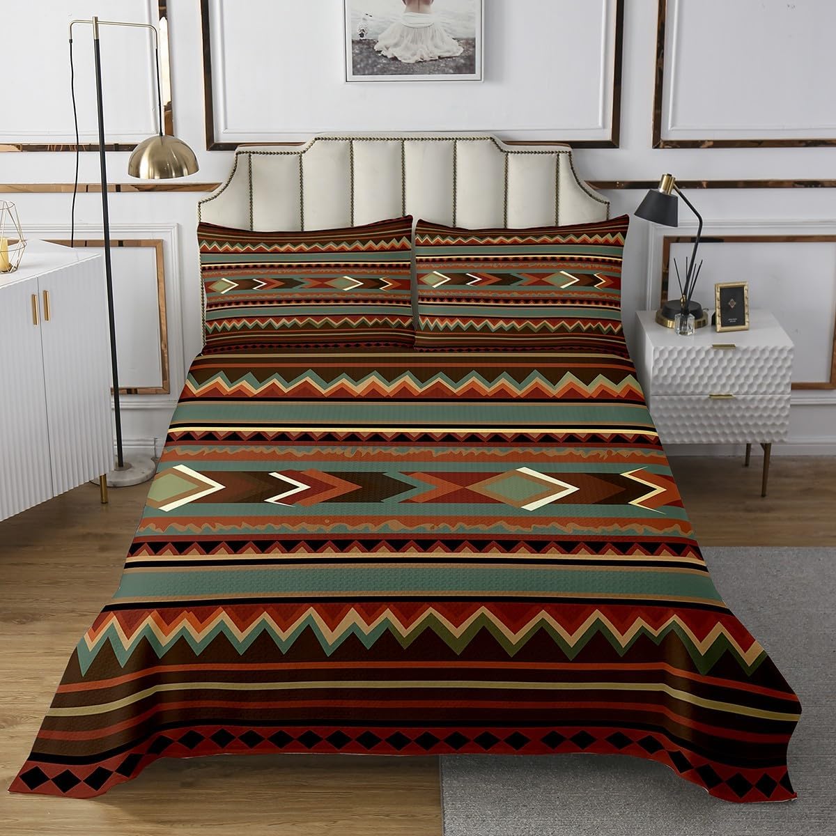 jejeloiu Western Decor Bedspread Twin Size Kids Country Rustic Southwestern Aztec Coverlet Set for Boys Girls Teens Farmhouse Bohemian Geometric Quilted Coverlet Room Decor