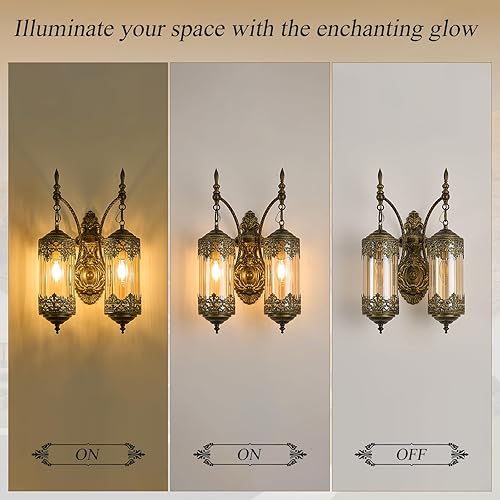 Miniatura 3 de Aplique de pared rústico de cristal vintage con 2 luces y estilo gótico antiguo, lámpara de pared retro de mediados de centro, lámpara de pared para